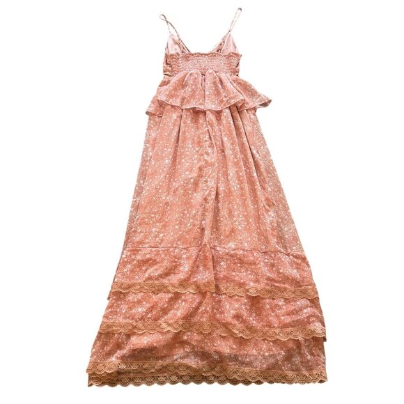 BTFL-Life Coral Maxi Dress Tiered Lace Trim Star Print Flowy Size Medium NWT - Picture 7 of 12